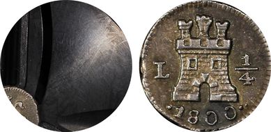 1800-L 1/4 R Calico-111 AU58