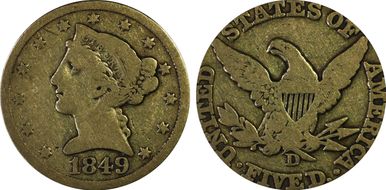 1849-D $5 VG10