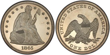1865 $1 PR66DCAM