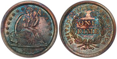 1838 10C No Drapery, Large Stars MS64