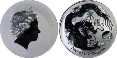 2012-P $1 Year of the Dragon Ag w/Lion Privy Mark MS69