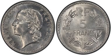 1949 5 Fr Gad-766a 9 fermé MS65