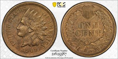 1909-S 1C Indian AU55BN