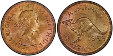 1955 Y. (p) 1D Melbourne obverse MS64RB