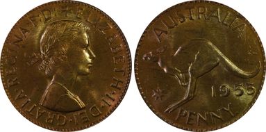 1955 Y. (p) 1D Melbourne obverse MS64RB