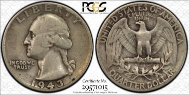 1943 25C DDO FS-103 VF20