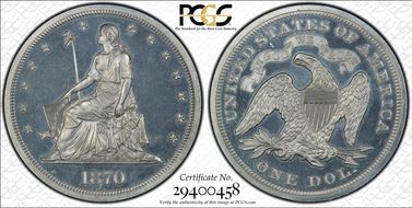 1870 $1 J-1007 PR65CAM