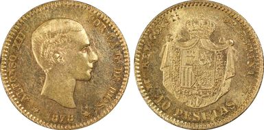 1878-EM M 10 Pta (1878) MS63