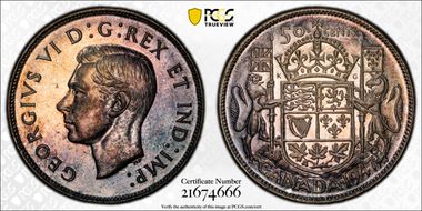 1947 50C Wide Date Curved 7 MS64