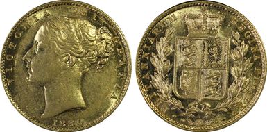 1880-S Sov S-3855 Shield ∀ICTORIA AU55