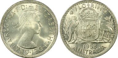 1958(m) Florin KM-60  Ag MS65