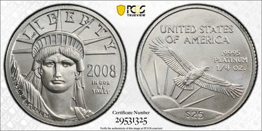 2008 $25 Statue of Liberty MS70