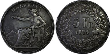 1874 B. 5 Fr VF35