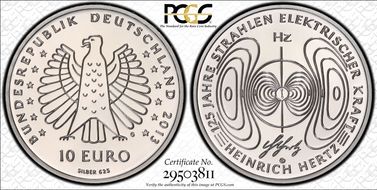 2013-G € 10 Heinrich Hertz  Electromagnetism 125 Yrs PR69DCAM