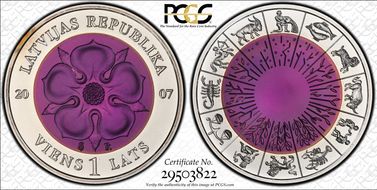 2007 Lats Coin of Time II KM-90  Ag / Nb MS69