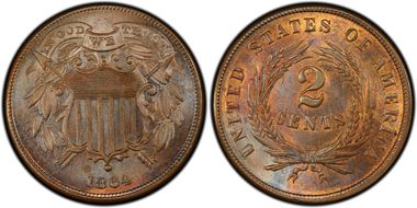 1864 2C Small Motto MS66BN