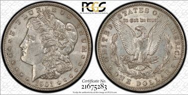 1901 $1 Doubled Die Reverse AU55