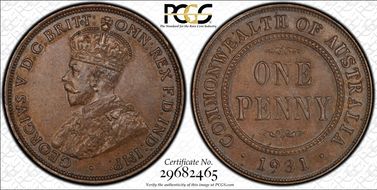 1931 (m) 1D Indian obverse Aligned date MS62BN