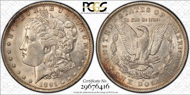 1891-O $1 VAM 1A Clashed E AU55