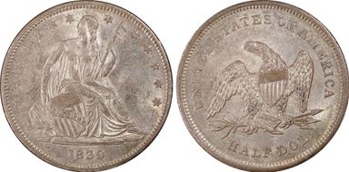 1839 50C Drapery AU58