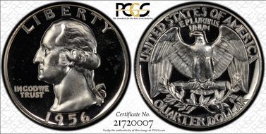 1956 25C Rev Die Gouge FS-701 PR67DCAM