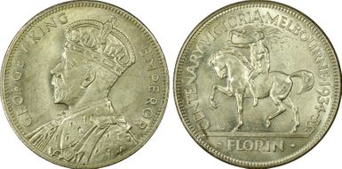 1934-35 Florin Centennial KM-33  Ag MS65