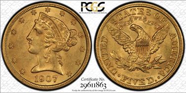 1907 $5 MS63