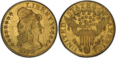 1799 $5 Large Stars Reverse AU58