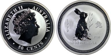 1999-P 50C Year of the Rabbit 1/2oz Ag MS69