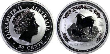 2003 50C Year of the Goat Ag MS69