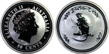 2004 50C Year of the Monkey Ag MS69