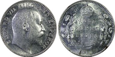 1910-B 1/2 Rup SW-7.72 Incuse AU58