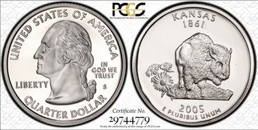 2005-S 25C Kansas, Silver Die Dent, FS-901 PR69DCAM