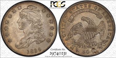 1835 50C O-101 AU58+