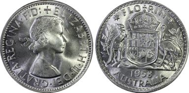 1958(m) Florin KM-60  Ag MS65