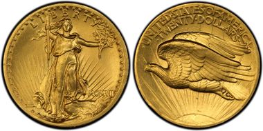 1907 $20 High Relief, Flat Edge MS64