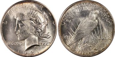 1921 $1 High Relief, Peace MS62