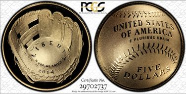 2014-W $5 Baseball Hall of Fame First Strike PR70DCAM