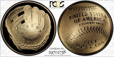 2014-W $5 Baseball Hall of Fame First Strike PR70DCAM