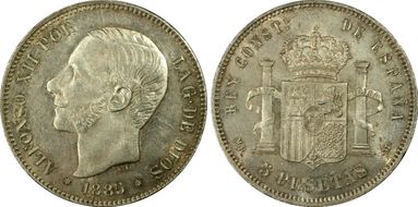 1885-MP M 5 Pta (1887) MS62