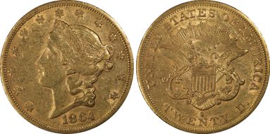 1864-S $20 AU53