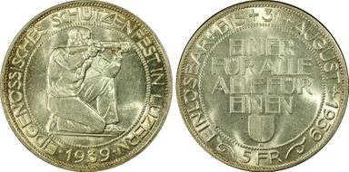 1939 B 5 Fr Luzern R-909a MS64