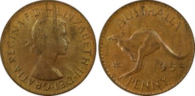 1955 Y. (p) 1D Melbourne obverse MS63RB