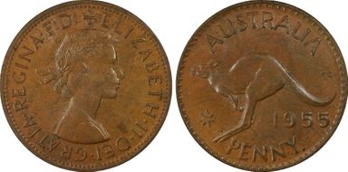 1955 Y. (p) 1D Melbourne obverse MS63BN