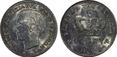 1874-A 20 Lep KM-44  Ag MS63