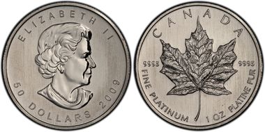 2009 $50 Maple Leaf/Pt MS64
