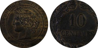 1874-K 10C Gad-265a MS63BN