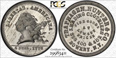 (1876) Token NY-NY 850 White Metal Traphagen, Hunter & Co. MS64