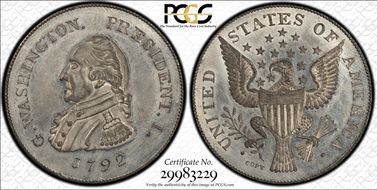 "1792" 50C Washington Getz Pattern WM Idler Copy MS63