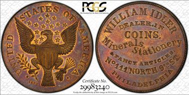 (1859) Token Miller Pa-215 Brass William Idler Copy MS64